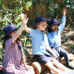 Students at a CERES Primary School Excursion or Incursion hold their hands up to ask a question